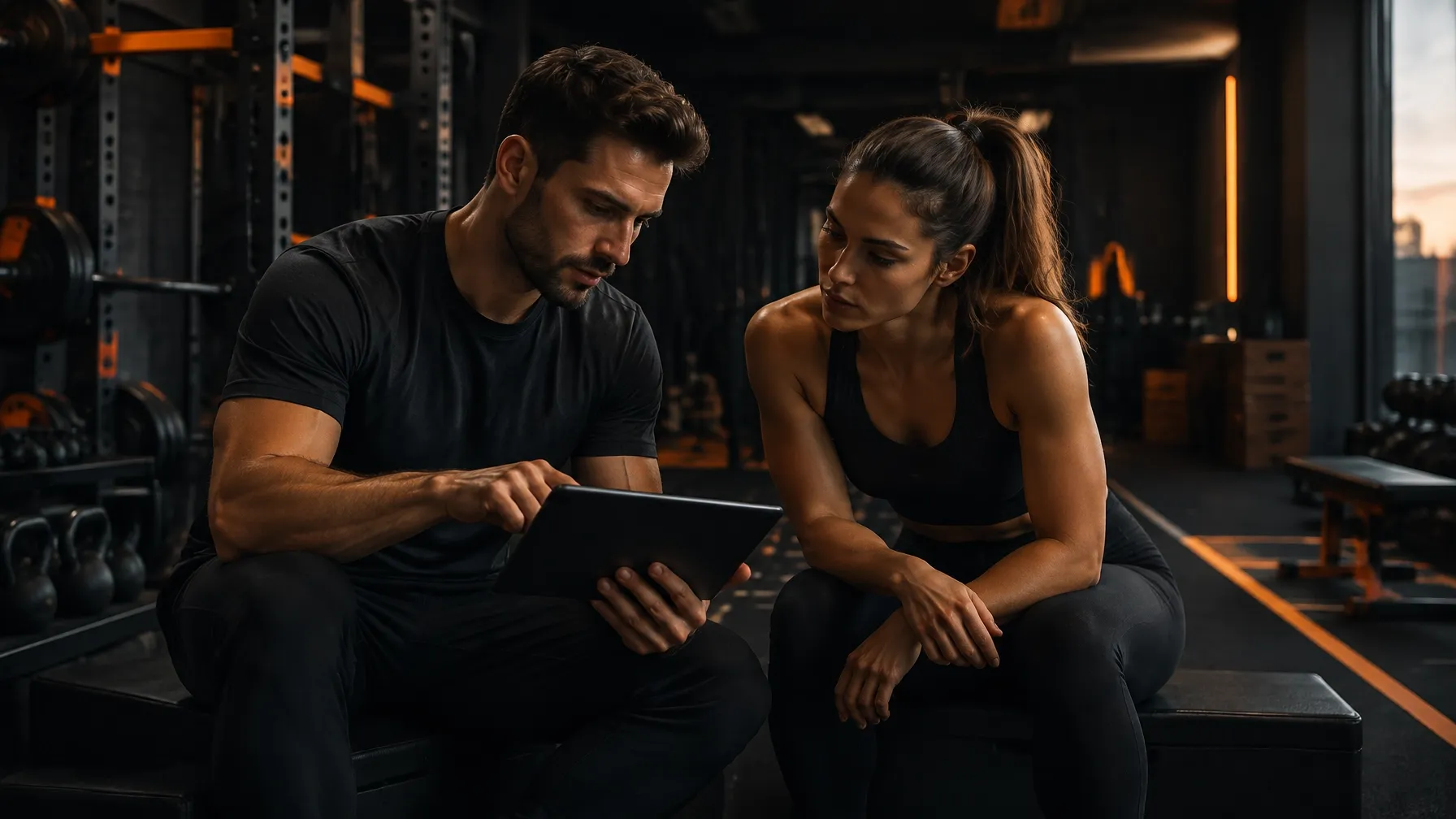 Coach and athlete reviewing training on a tablet
